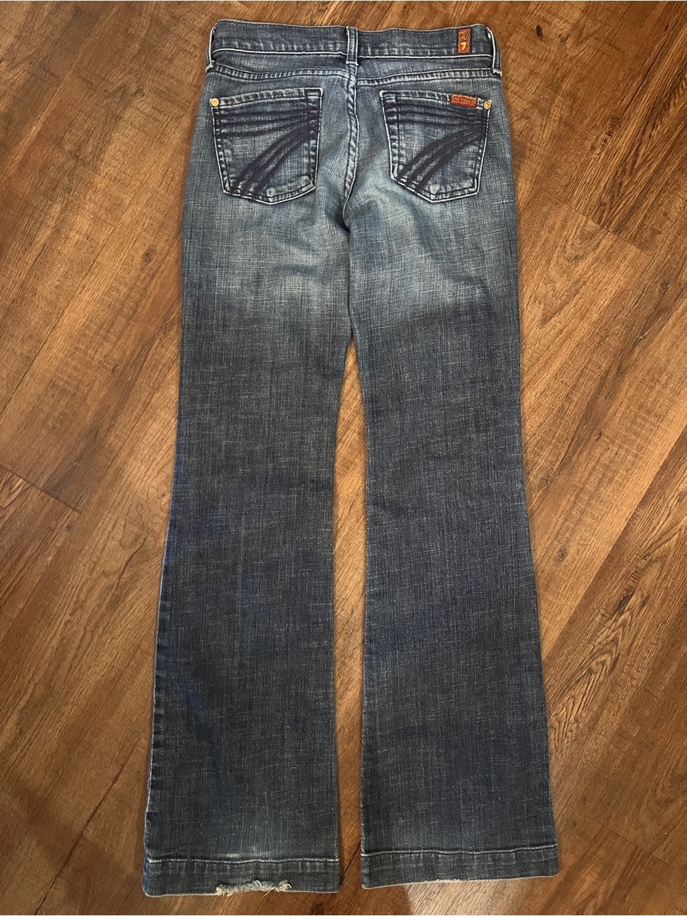 7 For All Mankind Dojo Jeans Women’s 26 Flare Distressed Dark Wash Y2K